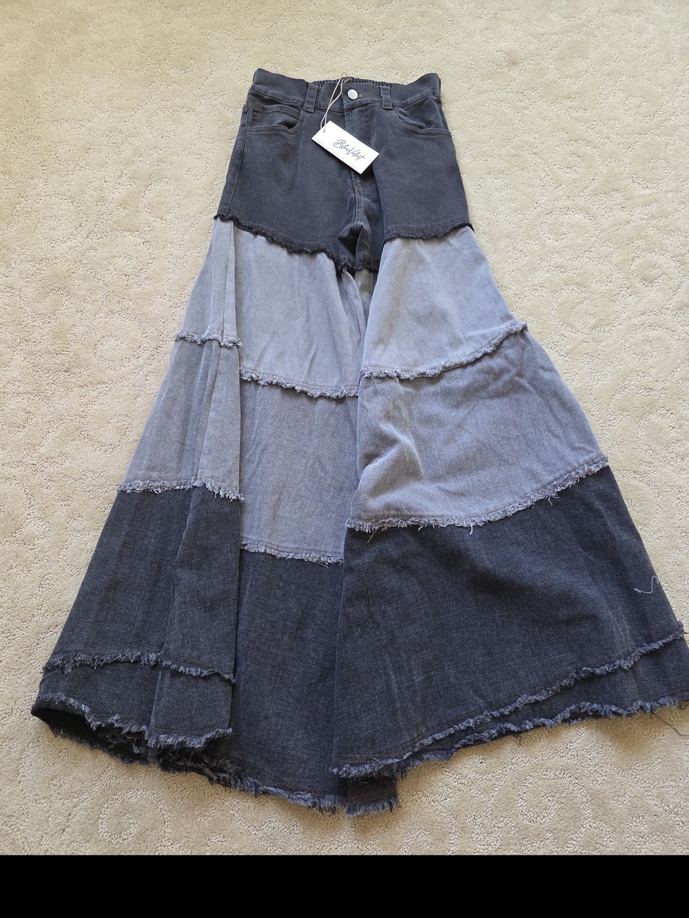 Patchwork Wide-Leg Palazzo Denim Jeans - Two-Tone Gray